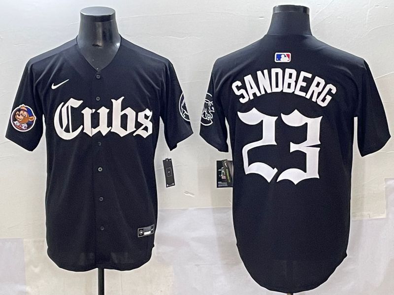 Men 2025 Chicago Cubs #23 Sandberg Black Five generations Joint Name Nike MLB Jersey style 15